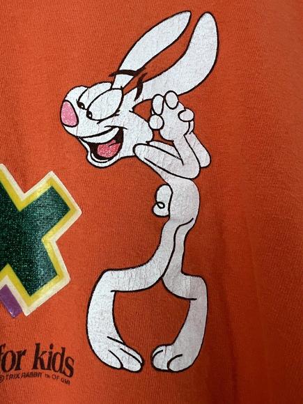 Trix Are For Kids TShirt Silly Rabbit Cereal Brand Promo Worn Issues Orange Sz L - Picture 11 of 11